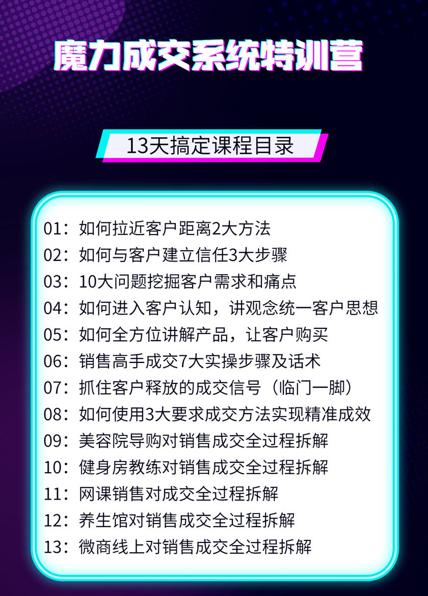 [创业项目]（1499期）13天魔力成交系统特训营：从0-1掌握1对1私信成交，让微信成为你的提款机-第2张图片-智慧创业网