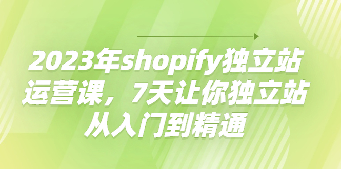 [跨境电商]（4230期）2023年shopify独立站运营课，7天让你独立站从入门到精通