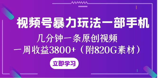 [短视频运营]（8017期）视频号暴力玩法一部手机 几分钟一条原创视频 一周收益3800+（附820G素材）-第1张图片-智慧创业网