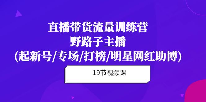 [直播玩法]（10016期）直播带货流量特训营，野路子主播(起新号/专场/打榜/明星网红助博)19节课-第1张图片-智慧创业网