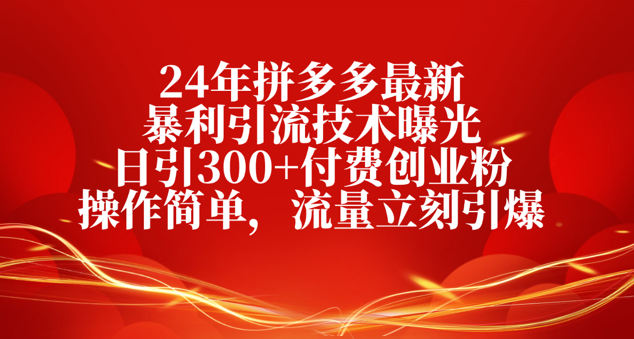 [引流-涨粉-软件]（10559期）24年拼多多最新暴利引流技术曝光，日引300+付费创业粉，操作简单，流量...-第1张图片-智慧创业网