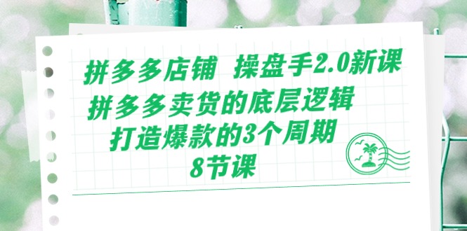 [国内电商]（10859期）拼多多店铺 操盘手2.0新课，拼多多卖货的底层逻辑，打造爆款的3个周期-8节-第1张图片-智慧创业网