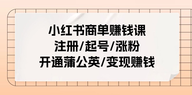 [小红书]（11130期）小红书商单赚钱课：注册/起号/涨粉/开通蒲公英/变现赚钱（25节课）-第1张图片-智慧创业网