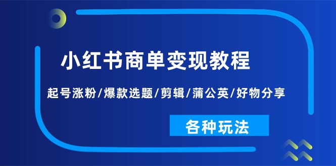 [小红书]（11164期）小红书商单变现教程：起号涨粉/爆款选题/剪辑/蒲公英/好物分享/各种玩法-第1张图片-智慧创业网