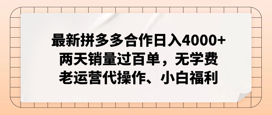 [国内电商]（11343期）最新拼多多合作日入4000+两天销量过百单，无学费、老运营代操作、小白福利-第1张图片-搜爱网资源分享社区