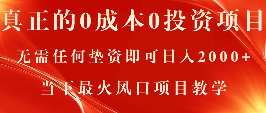 [热门给力项目]（11387期）真正的0成本0投资项目，无需任何垫资即可日入2000+，当下最火风口项目教学-第1张图片-搜爱网资源分享社区