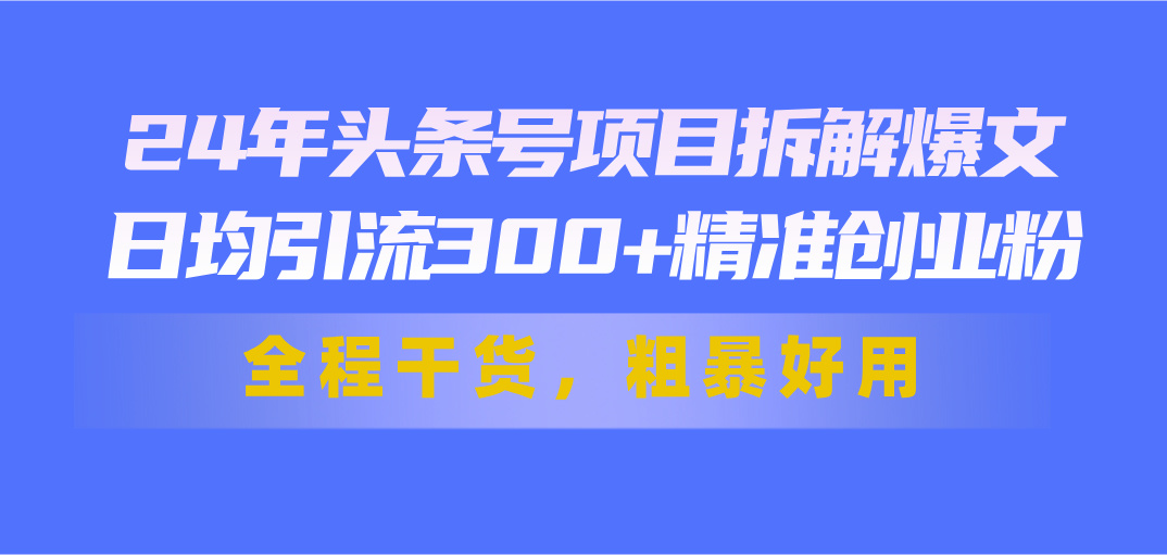 [引流-涨粉-软件]（11397期）24年头条号项目拆解爆文，日均引流300+精准创业粉，全程干货，粗暴好用-第1张图片-智慧创业网