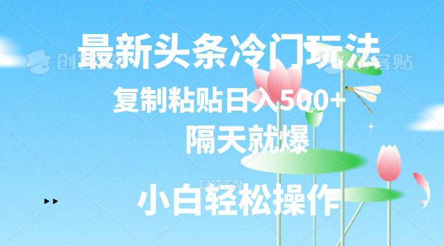 [热门给力项目]（11414期）最新头条冷门玩法，隔天就爆，复制粘贴日入500+-第1张图片-搜爱网资源分享社区