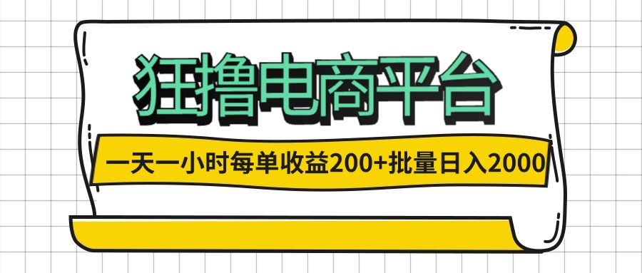 [国内电商]（12463期）一天一小时 狂撸电商平台 每单收益200+ 批量日入2000+-第1张图片-智慧创业网