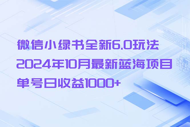 [公众号]（13052期）微信小绿书全新6.0玩法，2024年10月最新蓝海项目，单号日收益1000+-第1张图片-智慧创业网