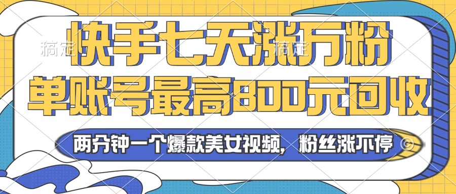 [引流-涨粉-软件]（13158期）2024年快手七天涨万粉，但账号最高800元回收。两分钟一个爆款美女视频-第1张图片-智慧创业网