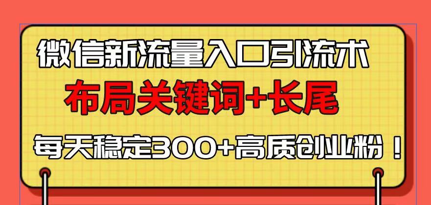 [引流-涨粉-软件]（13897期）微信新流量入口引流术，布局关键词+长尾，每天稳定300+高质创业粉！