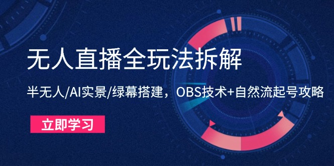 [直播玩法]（14684期）无人直播全玩法拆解：半无人/AI实景/绿幕搭建，OBS技术+自然流起号攻略-第1张图片-智慧创业网
