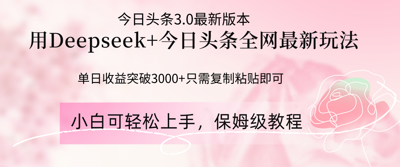 [虚拟项目]（14452期）Deepseek结合今日头条全网最新玩法，单日收益突破3000+，只需要简单的...-第1张图片-智慧创业网