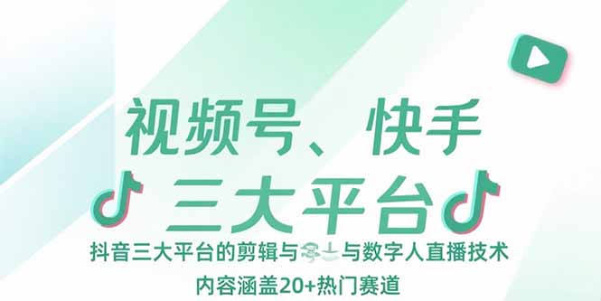 [短视频运营]（15449期）视频号、快手、抖音三大平台的剪辑与数字人直播技术，内容涵盖20+热门赛道-第1张图片-智慧创业网