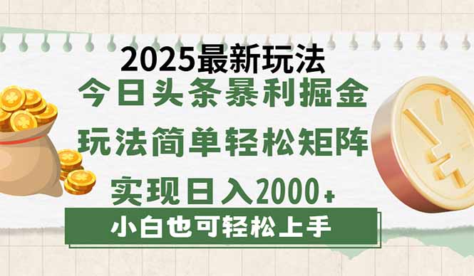[虚拟项目]（14120期）今日头条2025最新玩法，思路简单，复制粘贴，轻松实现矩阵日入2000+