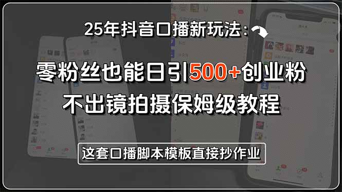 [引流-涨粉-软件]（15384期）25年抖音口播新玩法：零粉丝也能日引500+创业粉，不出镜拍摄保姆级教程...