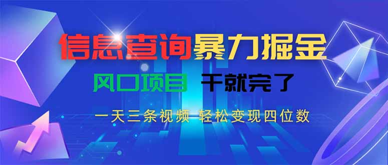 [虚拟项目]（15516期）信息查询暴力掘金，一天三条视频 轻松变现四位数，风口项目干就完了