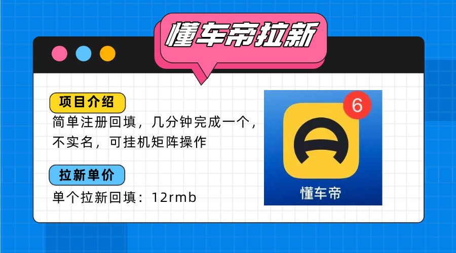 [虚拟项目]（15661期）懂车帝邪修拉新玩法，简单注册回填，不sm，单个拉新12rmb，轻松日入200+