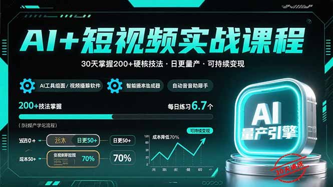 [短视频运营]（15681期）AI+短视频实战课程：30天掌握200+硬核技法，实现日更量产可持续变现-第1张图片-智慧创业网