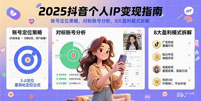 [短视频运营]（15711期）2025抖音个人IP变现指南，账号定位策略，对标账号分析，8大盈利模式拆解