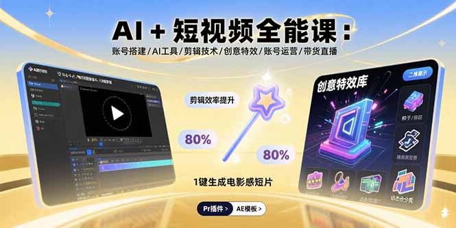 [短视频运营]（15862期）AI+短视频全能课：账号搭建/AI工具/剪辑技术/创意特效/账号运营/带货直播