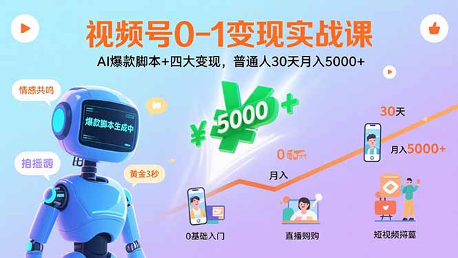 [短视频运营]（15917期）视频号0-1变现实战课：AI爆款脚本+四大变现，普通人30天月入5000+-第1张图片-智慧创业网