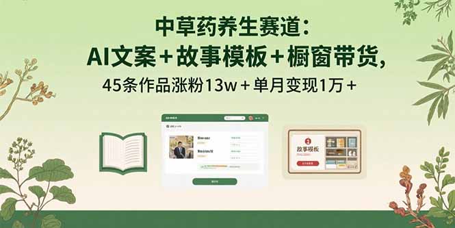 [热门给力项目]（15925期）中草药养生赛道：AI文案+故事模板+橱带货，45条作品涨粉13w+单月变现1万+