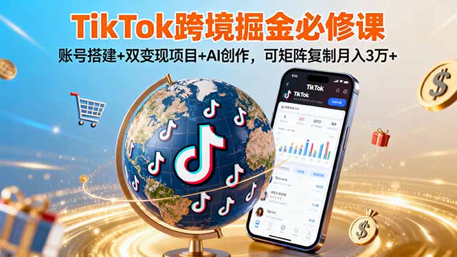 [跨境电商]（16003期）TikTo跨境掘金必修课，账号搭建+双变现项目+AI创作，可矩阵复制月入3万+