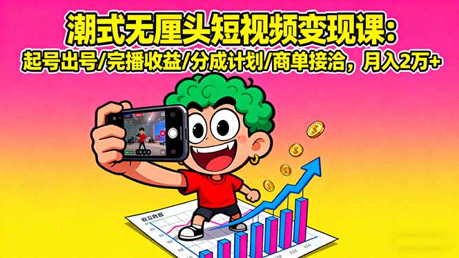 [热门给力项目]（16023期）潮式无厘头短视频变现课：起号出号/完播收益/分成计划/商单接洽，月入2万+