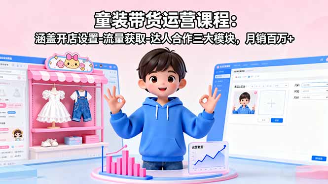 [短视频运营]（16081期）童装带货运营课程：涵盖开店设置-流量获取-达人合作三大模块，月销百万+