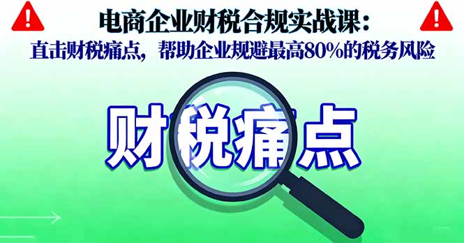 [国内电商]（16232期）电商企业财税合规实战课，直击财税痛点，帮助企业规避最高80%的税务风险-第1张图片-智慧创业网