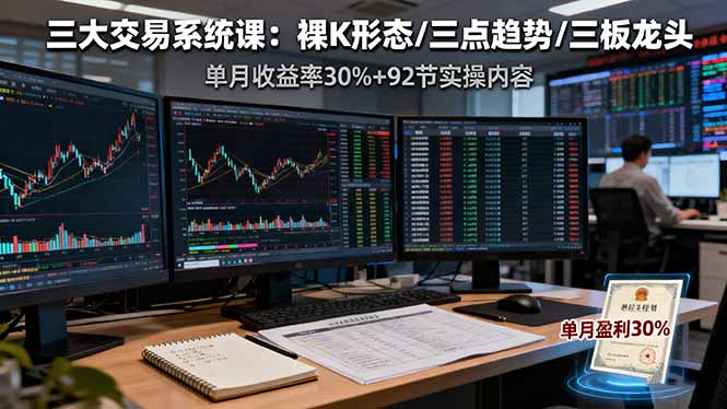 [投资理财]（16269期）三大交易系统课：裸K形态/三点趋势/三板体系，单月收益率30%+92节实操内容
