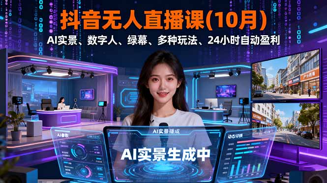 [直播玩法]（16355期）抖音无人直播课(10月)，AI实景、数字人、绿幕、多种玩法、24小时自动盈利-第1张图片-智慧创业网