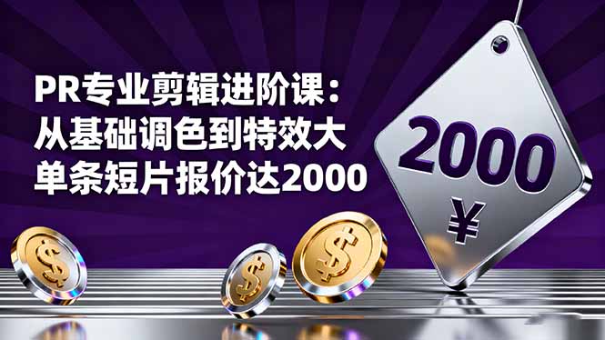 [短视频运营]（16381期）PR专业剪辑进阶课：从基础调色到特效大片的进阶技能，单条短片报价达2000