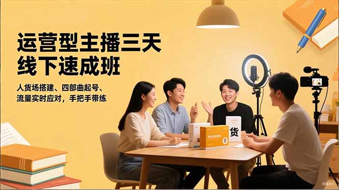 [短视频运营]（16630期）运营型主播三天线下班，人货场搭建,四部曲起号,流量实时应对，手把手带练