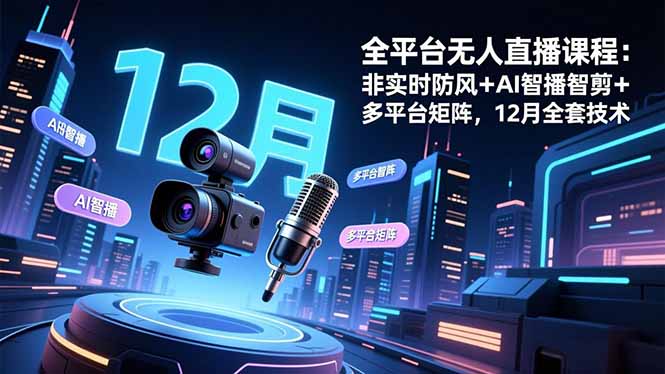 [直播玩法]（16754期）全平台无人直播课程：非实时防风＋AI智播智剪＋多平台矩阵，12月全套技术