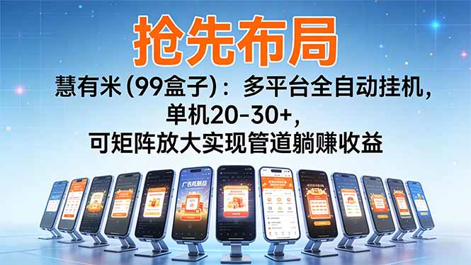 [虚拟项目]（16757期）【抢先布局】慧有米（99盒子）：多平台全自动挂机，单机20-30+，可矩阵放大实现管道躺赚收益-第1张图片-智慧创业网