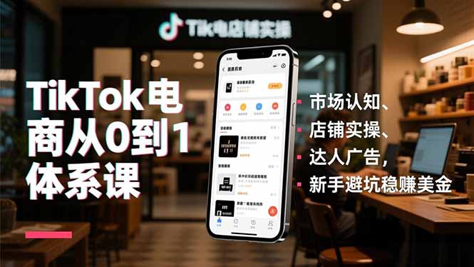 [跨境电商]（16818期）TikTok电商从0到1体系课，市场认知、店铺实操、达人广告，新手避坑稳赚美金