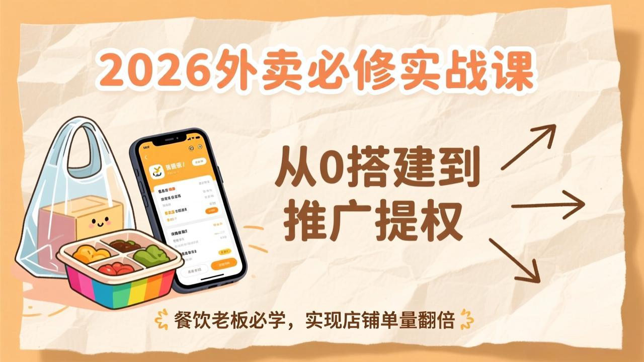 [创业项目]（17214期）2026外卖必修实战课：从0搭建到推广提权，餐饮老板必学，实现店铺单量翻倍