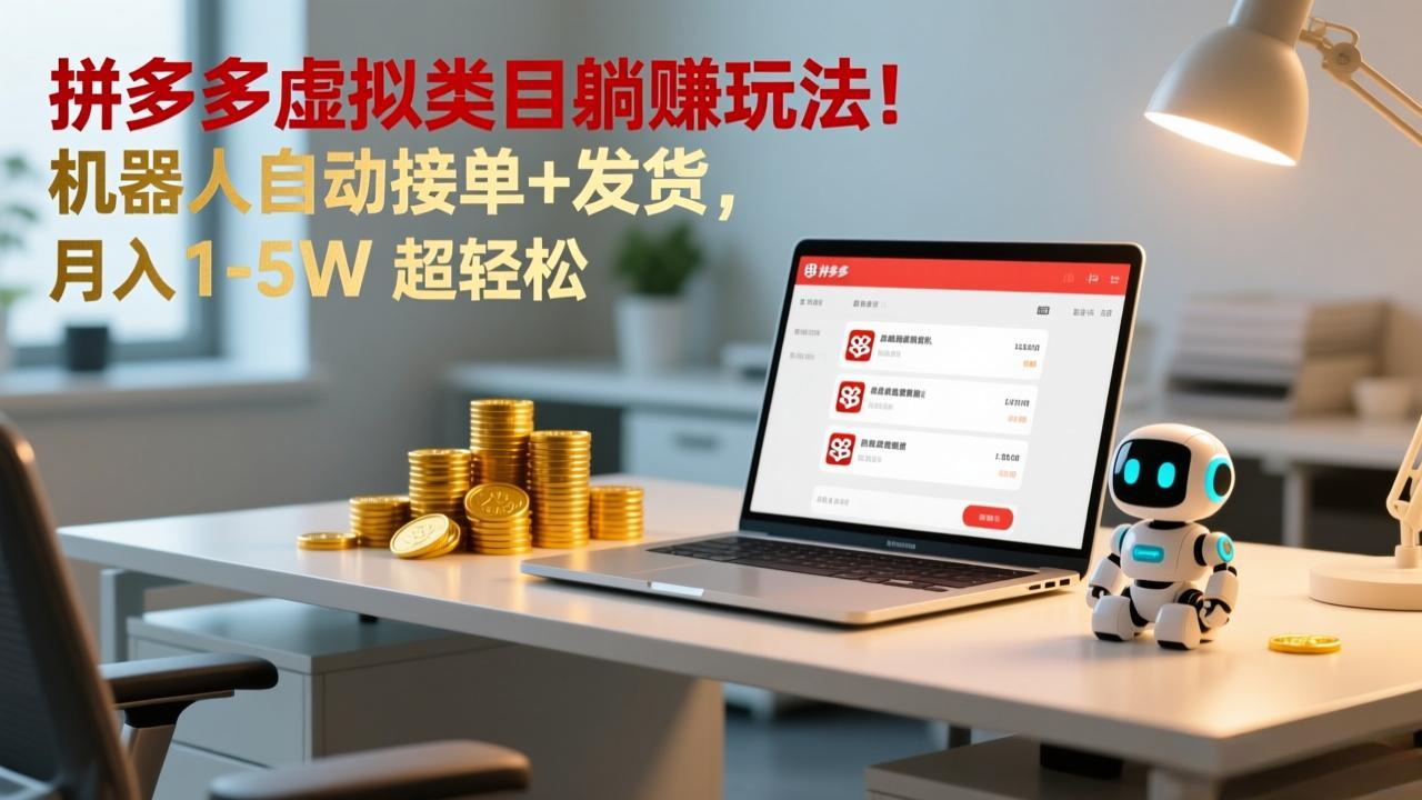 [虚拟项目]（17174期）多多虚拟类目躺赚玩法！机器人自动接单+发货，月入 1-5W 超轻松