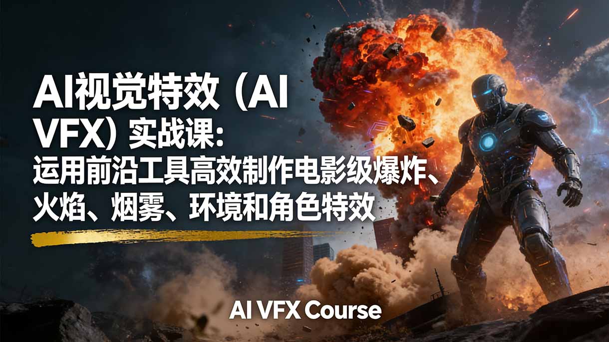[虚拟项目]（17212期）AI视觉特效（AI VFX）实战课：运用前沿工具高效制作电影级爆炸、火焰、烟雾、环境和角色特效