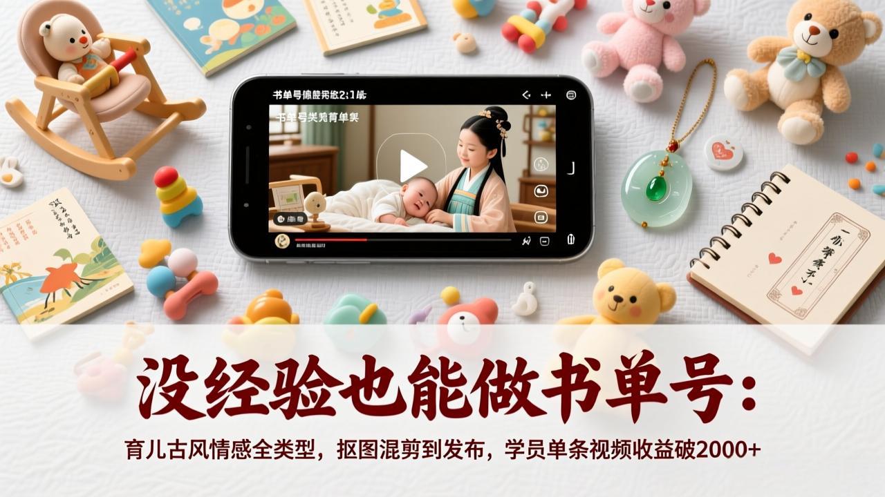[短视频运营]（17389期）没经验也能做书单号：育儿古风情感全类型，抠图混剪到发布，学员单条视频收益破2000+