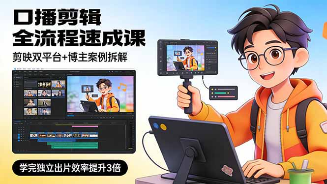 [短视频运营]（17420期）口播剪辑全流程速成课，剪映双平台+博主案例拆解，学完独立出片效率提升3倍-第1张图片-智慧创业网