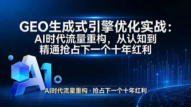 [人工智能]（17708期）GEO 生成式引擎优化实战：AI时代流量重构，从认知到精通抢占下一个十年红利