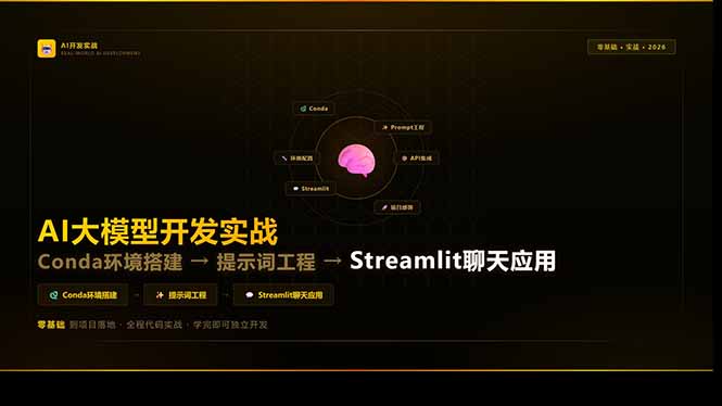 [人工智能]（17723期）AI大模型开发实战：Conda环境搭建→提示词工程→Streamlit聊天应用，零基础到项目落地