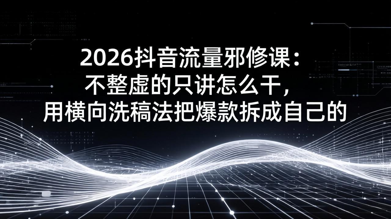 [短视频运营]（17725期）2026抖音流量邪修课：不整虚的只讲怎么干，用横向洗稿法把爆款拆成自己的