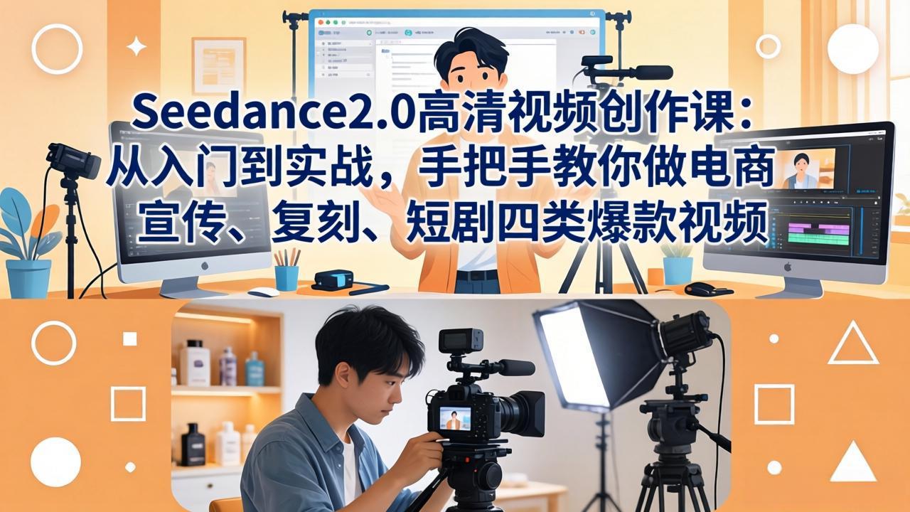 [人工智能]（18019期）Seedance2.0高清视频创作课：从入门到实战，手把手教你做电商、宣传、复刻、短剧四类爆款视频