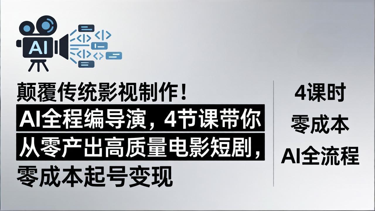 [人工智能]（18134期）颠覆传统影视制作！AI全程编导演，4节课带你从零产出高质量电影短剧，零成本起号变现-第1张图片-智慧创业网