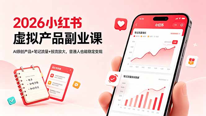 [小红书]（18449期）2026小红书虚拟产品副业课，AI原创产品+笔记流量+投流放大，普通人也能稳定变现